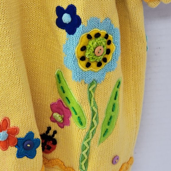Berek by Takako Sakon Vintage Knit Yellow Crochet Garden Lady Bug Flower Top L - Picture 7 of 16